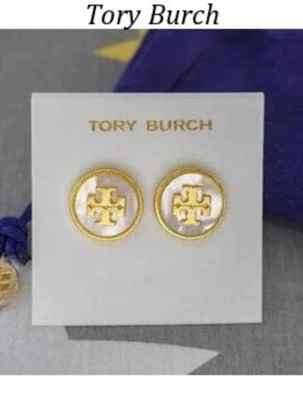 Tory Burch Roxanne Button Stud Earrings in Mother of Pearl